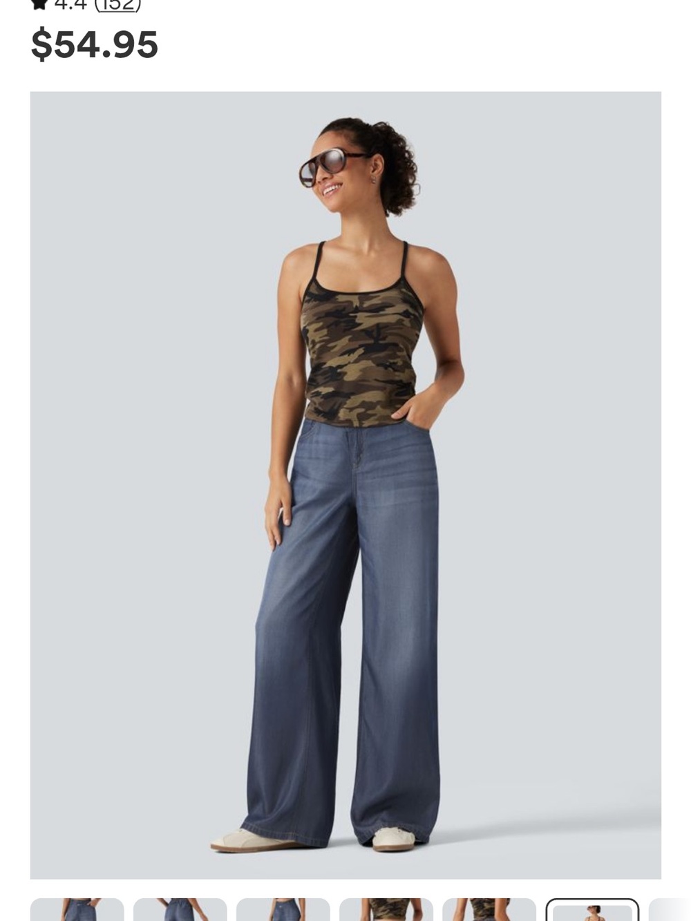 HALARA Wide-Leg Denim Jumpsuit Pants in Blue Wash